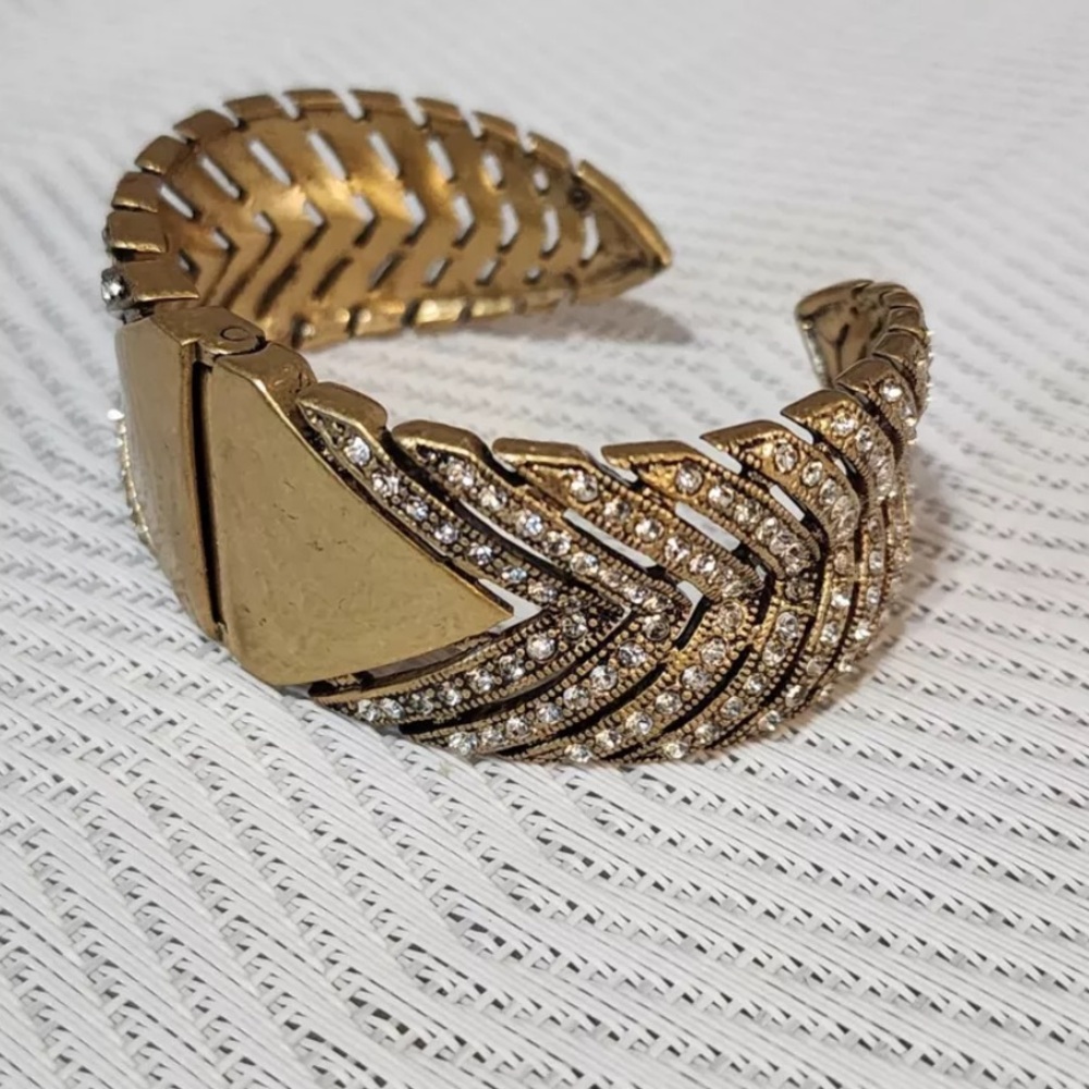 RARE VINTAGE J. Crew brass hinged cuff, rhinestone encrusted